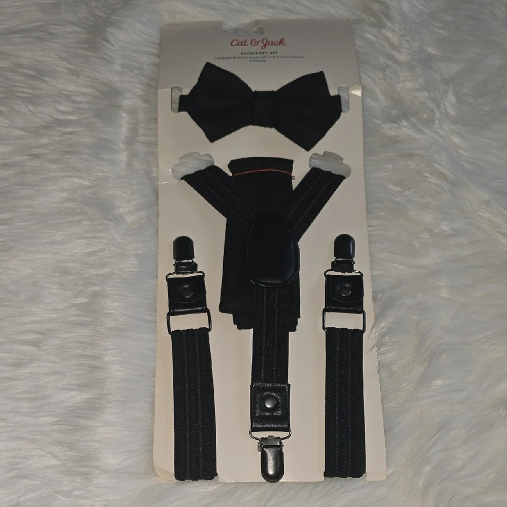 Cat & Jack Classic Black Bow Tie and Suspenders Set